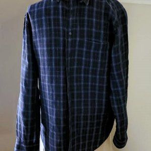 SCOTT BARBER MEN'S BLUE PLAID 100% LINEN SHIRT SIZE MEDIUM LOOKS  AND FEELS NEW